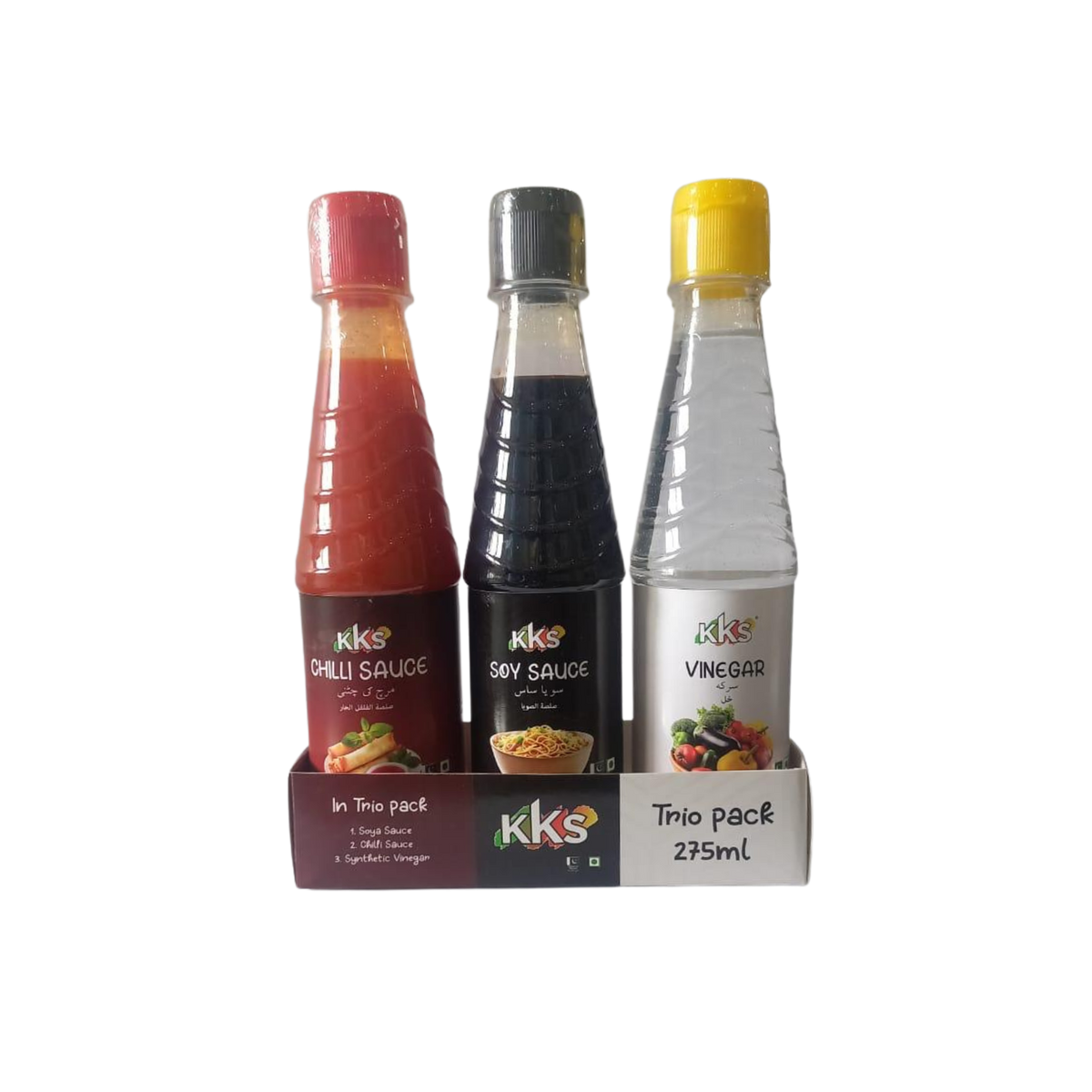 Trio Pack Vinegar + Chilli Sauce + Soya Sauce Bottle 275ml