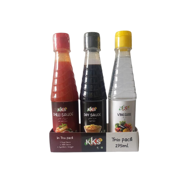 Trio Pack Vinegar + Chilli Sauce + Soya Sauce Bottle 275ml